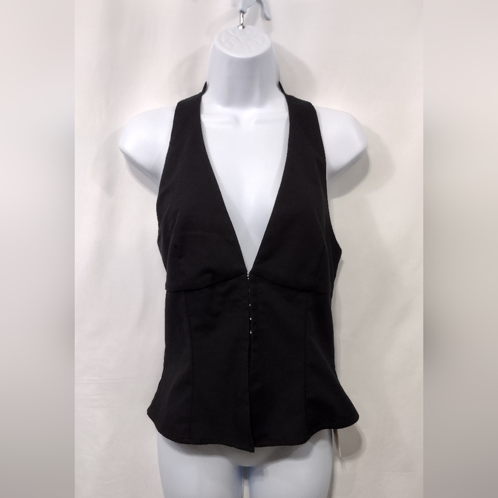 NWT Commence Linen Blend Halter Top Women's M Black Boho Retro 90s Y2K Party